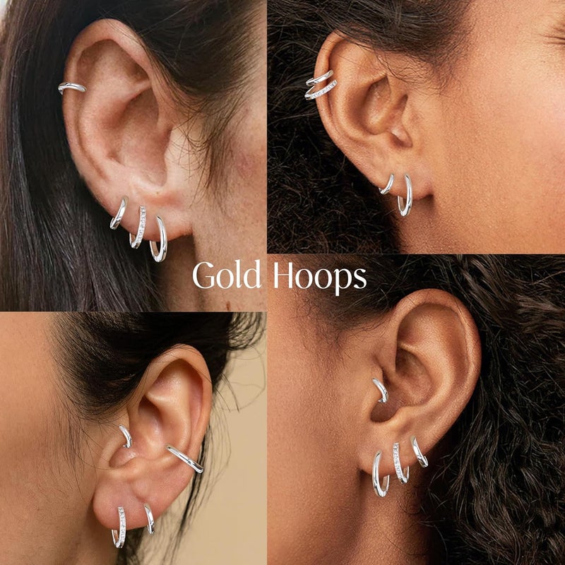 Poxtex Small Gold Huggie Hoop Earrings Set for Women Men Hypoallergenic 14K Plated Stack Cartilage Earrings, Multiple Piercing Lightweight Mini Thin Cute Dainty Trendy Jewelry Set Christmas Gifts for Women - Image 3